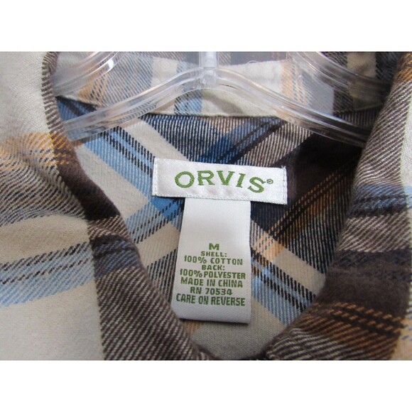 Orvis Plaid Flannel Front Woods Forest Tree Scene Back Button Down Shirt M EUC - Picture 5 of 5